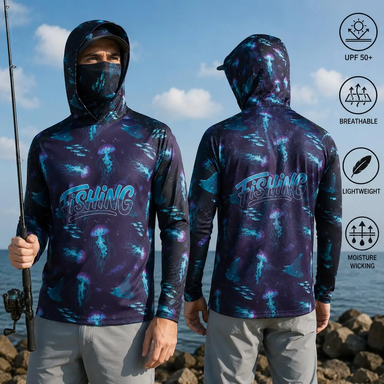Baju Memancing dengan Tudung,  - Fishing Mask Sun Protection ulasan dan harga