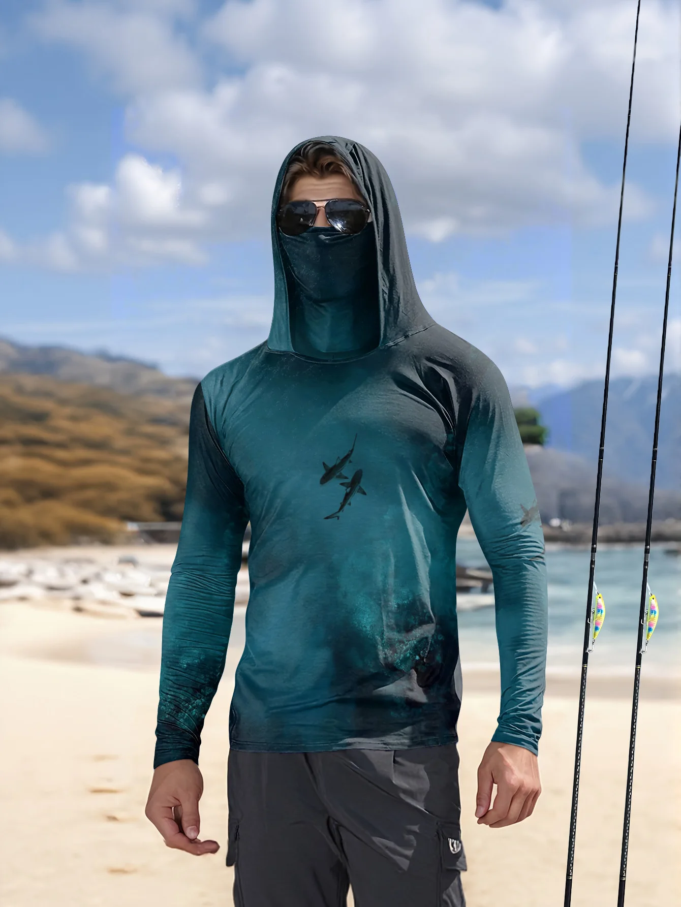 Hoodie Pancing Pria UPF50+ den - Fishing Mask Sun Protection ulasan dan harga